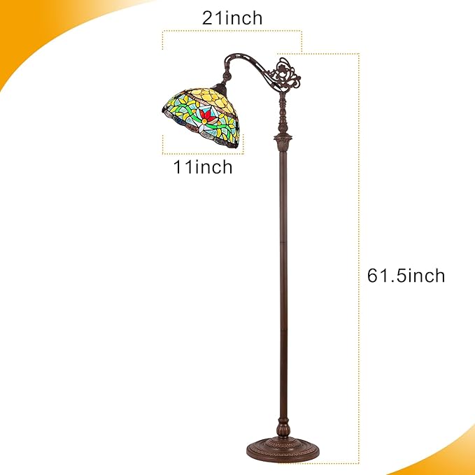 Capulina Tiffany Lamp Stained Glass Floor Lamp Arched Gooseneck Adjustable Angle Rome Victorian Tiffany Style Floor Lamp for Living Room Bedroom Home Office