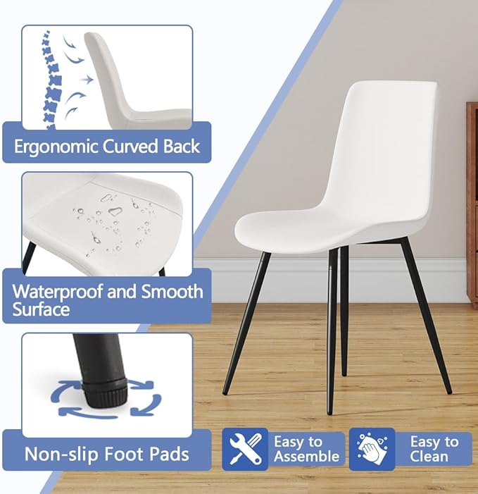 42"-54" Extendable Dining Room Table Set for 4, Oval-Round Dining Table Set for 4, White Kitchen Table with Upholstered Chairs Set of 4, 5 Piece Dining Table Set for Small Spaces, Easy Assembly