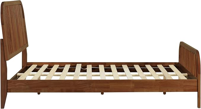 DG Casa Wesley Solid Wood Queen Size Bed Frame - Mid Century Modern Style, Platform with Spindle Headboard and Footboard, No Box Spring Required, Walnut Finish