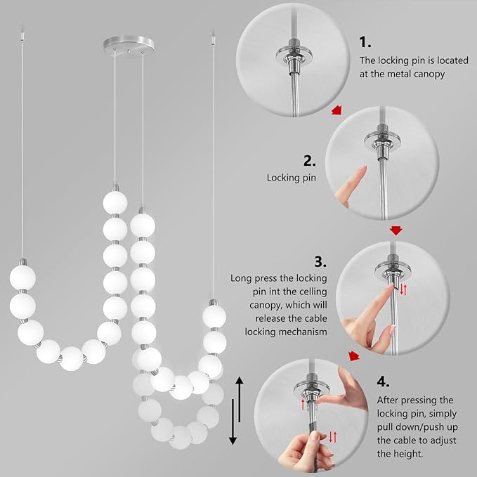 Modern Chandeliers LED Dimmable Light Acrylic Balls Ceiling Pendant Lighting for Dining Room Living Room Bedroom Adjustable Hanging Lights 45 Watts Silver Lamp