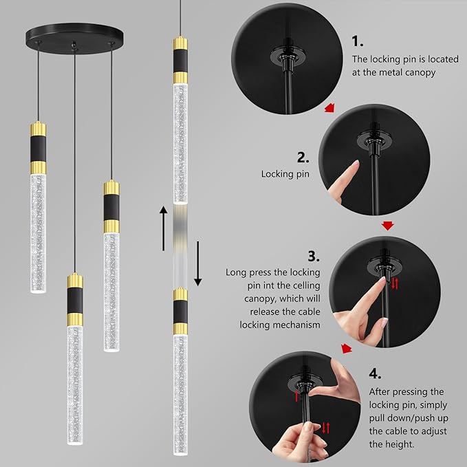 Modern Pendant Lighting 3-Lights LED Crystal Kitchen Island Pendant Light Dimmable with Remote Control 3000K-6000K for Dining Room Over Table Pendant Lights Fixtures