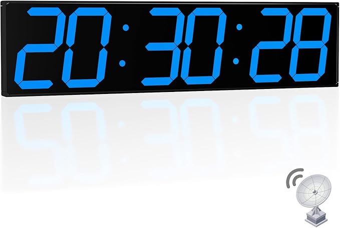 28.4''Large Digital Wall Clock,Automic Digital Clock with Alarm,Clendar and Termperature,Auto Time Sync with Easy Operation, Big Gym Timer with Countdown,Countup and Interval Workout(Blue)