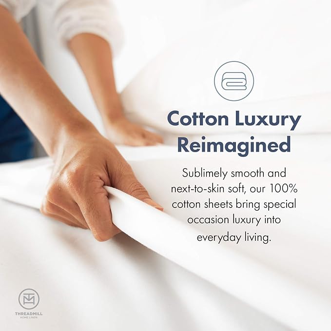 Threadmill 100% Cotton Sheets for Twin XL Size Bed - 600 Thread Count Twin XL Bed Sheets Set with 15” Deep Pocket - Damask Stripe Sateen Weave 3-Piece Bedding Set with Cooling Effect, Beige