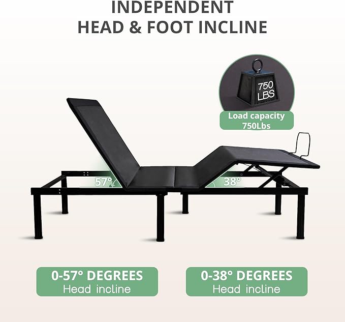 Twin XL Adjustable Bed Base Frame and 10 inch Green Tea Memory Foam Mattress, Electric Bed Base w/Wireless Remote, Zero Gravity Bed, Head and Foot Incline, Anti-Snore,Easy Assembly