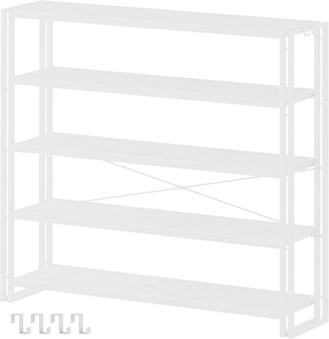 HCHQHS Bookshelf, 5-Tier Industrial Bookcase, White Open Book Shelf, Freestanding Tall Bookshelves with Metal Frame