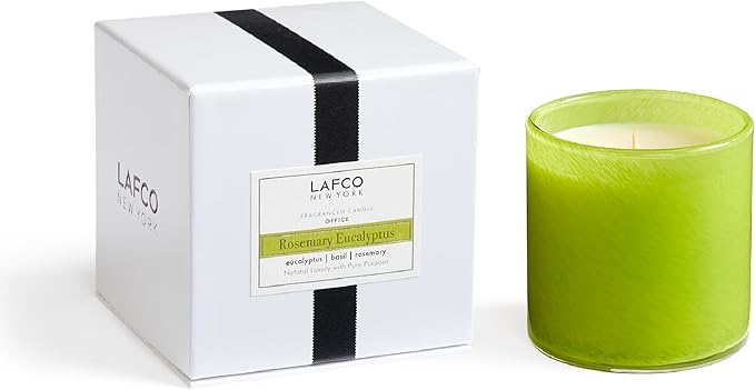LAFCO New York Classic Candle, Rosemary Eucalyptus - 6.5 oz - 50-Hour Burn Time - Reusable, Hand Blown Glass Vessel - Made in The USA