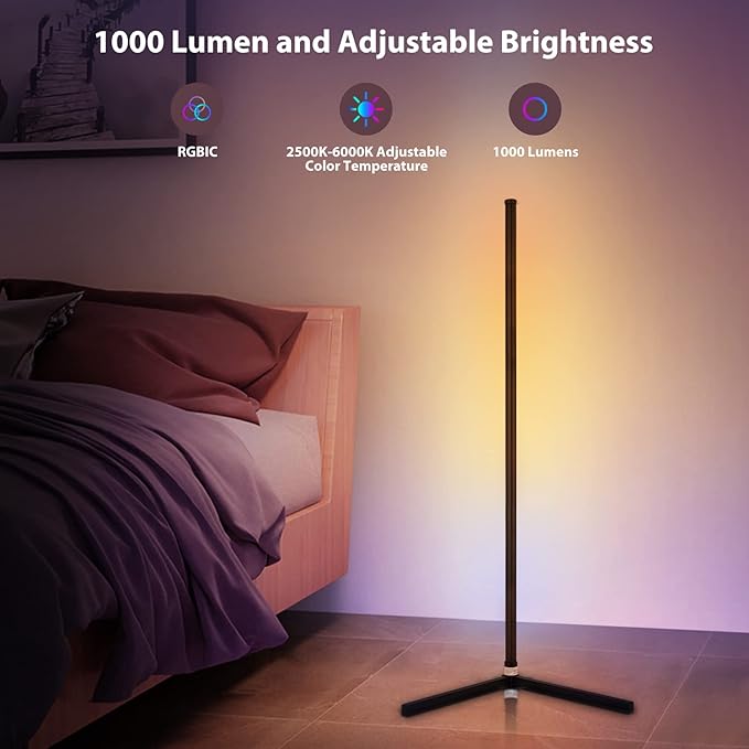 2PCS RGB Corner Floor Lamp, 64.5" RGB Color Changing Mood Light Bluetooth APP and Remote Control Music Sync LED 398 Dimmable Modes Modern Floor Lamp for Living Room, Light Timing