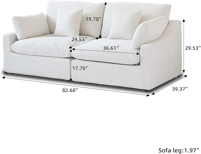 Cloud Couch Modular Sectional Sofa,82.68" Oversized LoveSofa, Down Filled Convertible Wide Seater for Living Room Set, Covers Washable&Replaceable,White