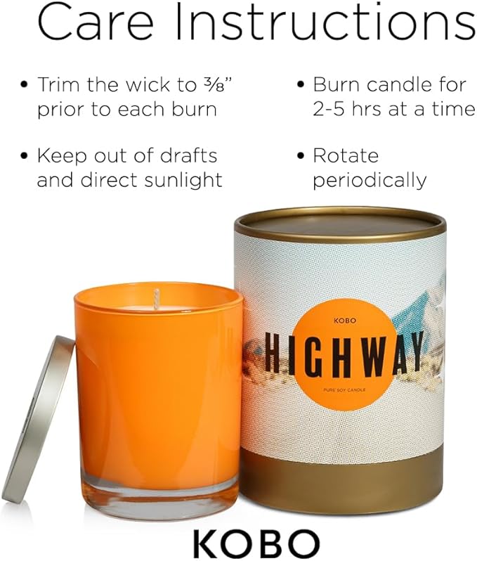 KOBO Highway Scented Candle for Home (11 oz) – 100% Pure Soy Candle – 80-Hour Long-Lasting, Clean Burn Time – All Natural, Vegan, Non-GMO