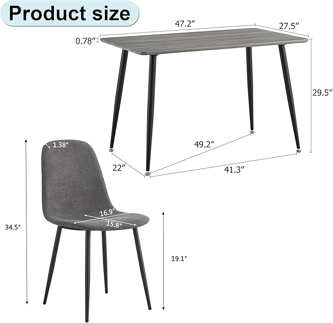 Dining Table Set for 4,Modern Rectangle Wood Dining Table and Fabric Dining Chairs 4, 5 Piece Kitchen Table and Chairs for 4 Small Space,Apartment