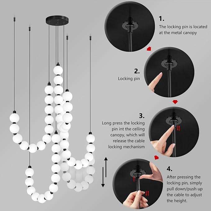 Modern Chandeliers LED Dimmable Light Acrylic Balls Ceiling Pendant Lighting for Living Room Dining Room Bedroom Adjustable Hanging Lights 90 Watts Black Lamp