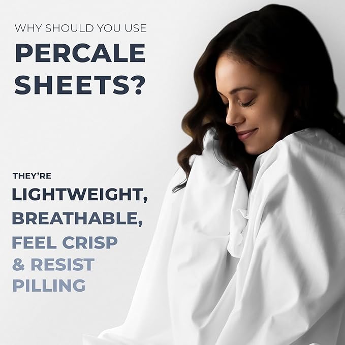 100% Egyptian Cotton Percale Sheets Split King Size - Genuine Luxurious 400 Thread Count - Naturally Crisp, Breathable, Skin-Friendly & Cooling - Softer After Each Wash -Oeko-TEX Certified Giza