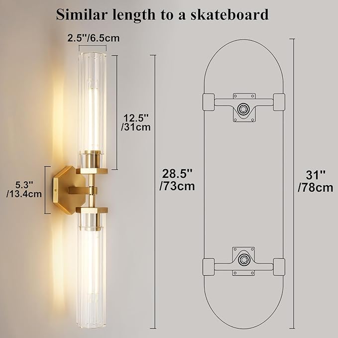 Gold Crystal Bathroom Wall Sconce Light Fixture Modern Bathroom Vanity Light,28.5in Brass Sconces Wall Lighting,Linear Indoor Wall Sconce Light for Bedroom,Hallway,Staircase,Living Room,Dining Room
