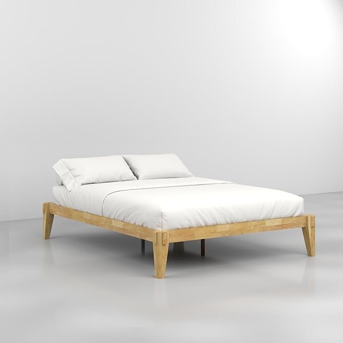 Bme Chalipa 14” Queen Bed Frame - Solid Wood Platform Bed - Japanese Joinery Bed Frame - Wood Slat Support - No Box Spring Needed - Easy Assembly - Minimalist & Modern Style, Golden Natural