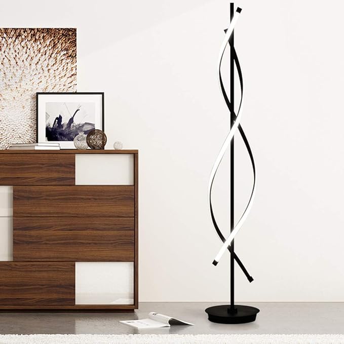 ADISUN 40W LED Modern Floor Lamp Remote Control Dimmable Spiral Floor Lamp Indoor Tall Lamp Floor Lamp for Living Rooms Family Rooms Bedrooms Offices Lighting (Black)