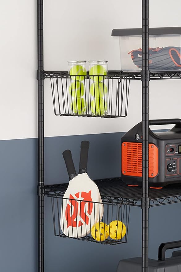 TRINITY 15-Inch Metal Hanging Basket to Use With Shelf Units and Storage Racks for Garage, Kitchen, and Closet Organization, NSF Certified, 10 Pound Capacity, Black, 2-Pack