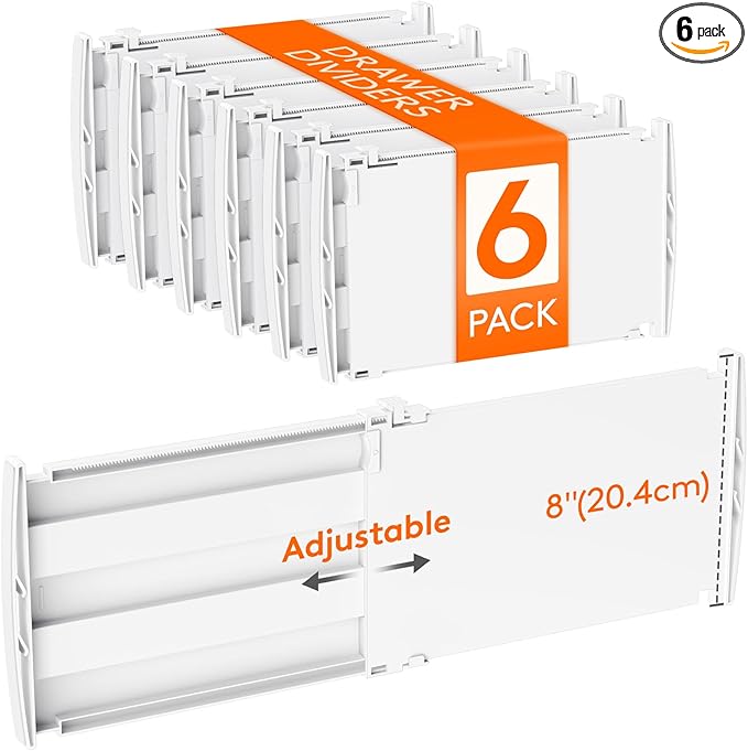 Lifewit 6 Pack Deep Drawer Dividers 8" High, 13.8-22.5" Adjustable Dresser Drawer Divider, Plastic Drawer Organizer for Clothes, Tall Drawers Separators for Dresser, Kitchen, Bedroom, Bathroom, Office