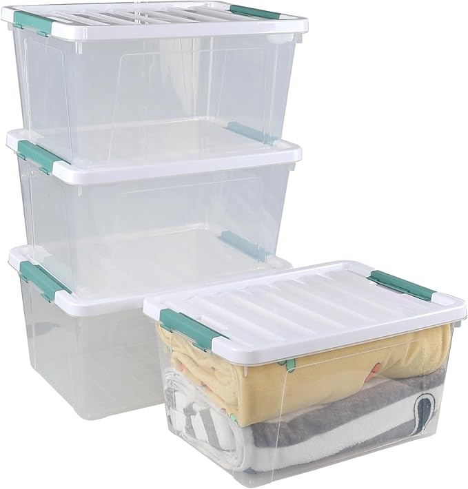 4 Packs 35 Quart Storage Bins with Lids, Stackable Storage Containers for Organizing, Clear