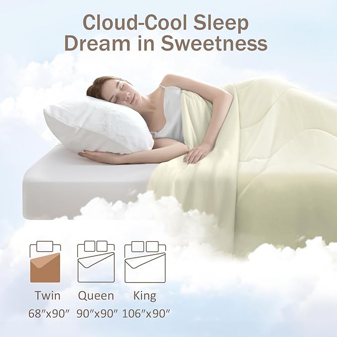 Cooling Blanket Comforter Hot Sleepers Twin/Twin XL Soft Cooling Blanket, Double-Sided Cool Bedding for Night Sweats, All-Season Lightweight Comforter(68 * 90inch, Snow Ivory)