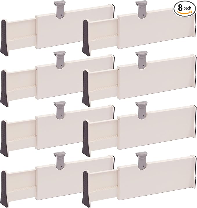 Set of 8 Adjustable Drawer Dividers Organizer Separators Plastic Dresser Organizer for Bedroom, Bathroom, Closet, Office Desk, Kitchen Storage