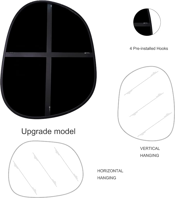 Asymmetrical Wall Mirror for Decor 23"*30", Modern Black Framed Wall Mirror for Living Room Bathroom Bedroom Entryway ELE-STOU-0064B