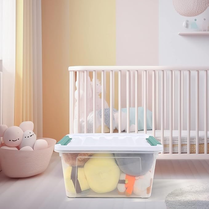 6 Packs 20 L Latching Plastic Storage Box, Clear Stackable Storage Container Bins with Lids