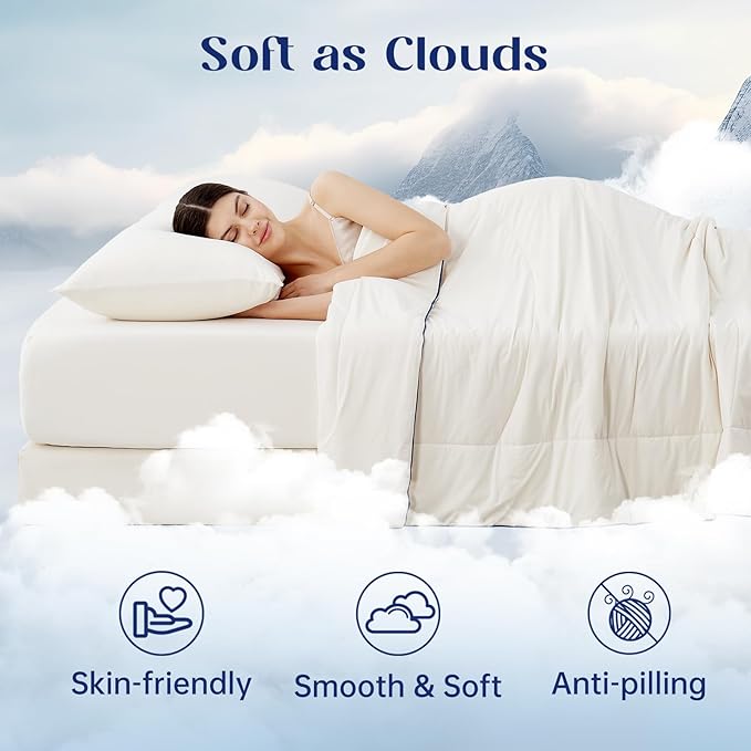 Dream Valley Outlast® Twin XL Cooling Comforter, NASA-Grade Instant Cooling Blanket for Hot Sleepers, Luxurious Comforter for All Season, Ivory, 68"x90"