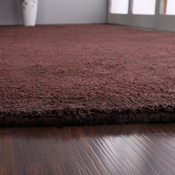 Hand Knotted Loom Wool ECO-Friendly Area Rugs - 2'6''x6', Runner, Brown Color, Solid Plain Design, High Pile Handmade Anti Skid Area Rugs for Living Room, Bed Room (L00111)