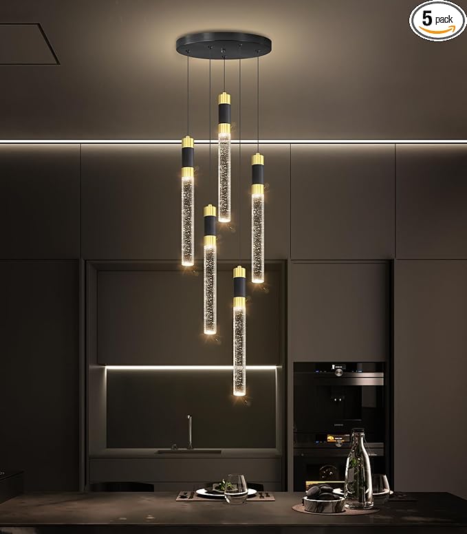 5-Lights Chandelier Kitchen Island LED Pendant Lights Dimming Lighting Modern Crystal Adjustable Hanging Light