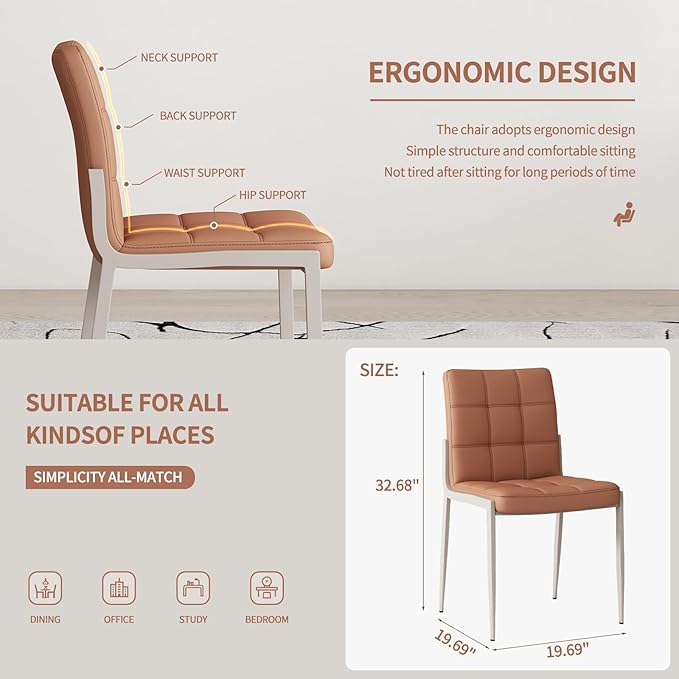 Dining Chairs (Set of 6), PU Leather Modern Armless Kitchen Dining Room Chairs, Upholstered Decorative Side Chairs with Metal Feet (Brown)