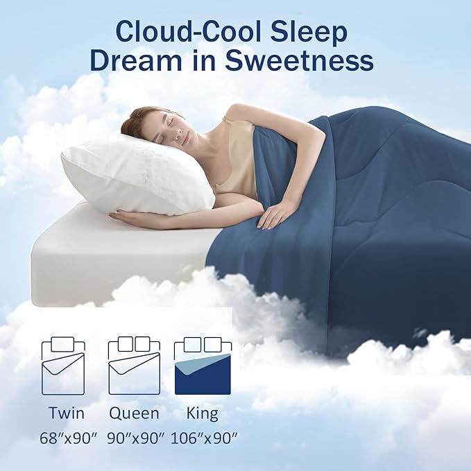 Cooling Blanket Comforter Hot Sleepers King/Cali King Soft Cooling Blanket, Double-Sided Cool Bedding for Night Sweats, All-Season Lightweight Comforter(106 * 90inch, Midnight Blue)
