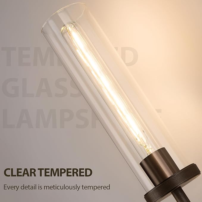 19.5" Knurled Brass Wall Sconce with Clear Glass Tube, Bronze Bathroom Vanity Light Fixtures, Modern Lamp Lighting for Bedroom, Living Room, Hallway, Staircase, Mirror, Kitchen