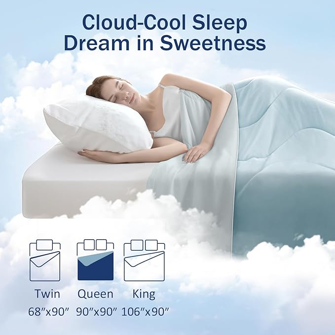 Cooling Blanket Comforter Hot Sleepers Full/Queen Soft Cooling Blanket, Double-Sided Cool Bedding for Night Sweats, All-Season Lightweight Comforter(90 * 90inch, Light Blue)