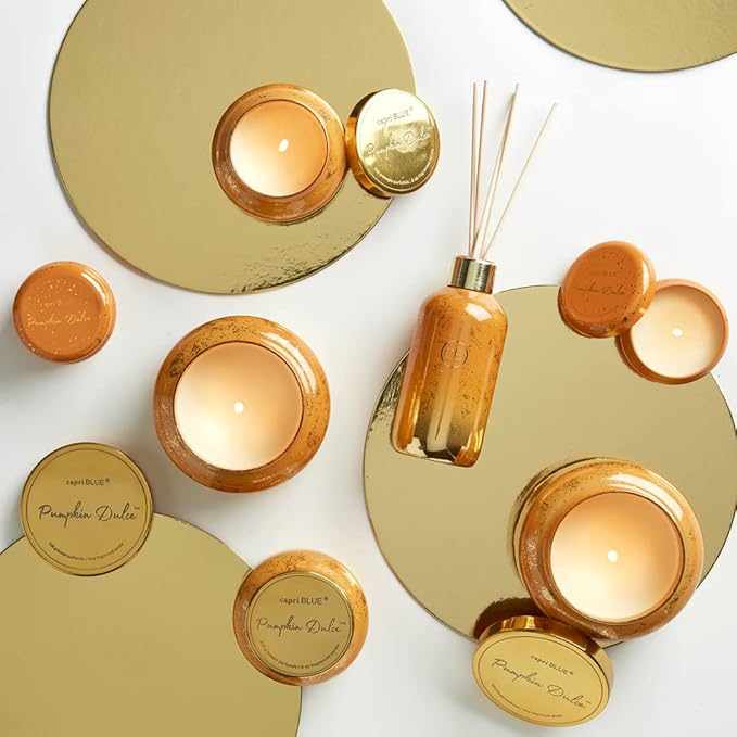 Capri Blue Glimmer Reed Diffuser Set - Includes Diffuser Sticks, Scented Oil, and Decorative Glass Bottle - Home Decor Room Freshener - Capri Blue Home Fragrance - Pumpkin Dulce (8 fl oz)