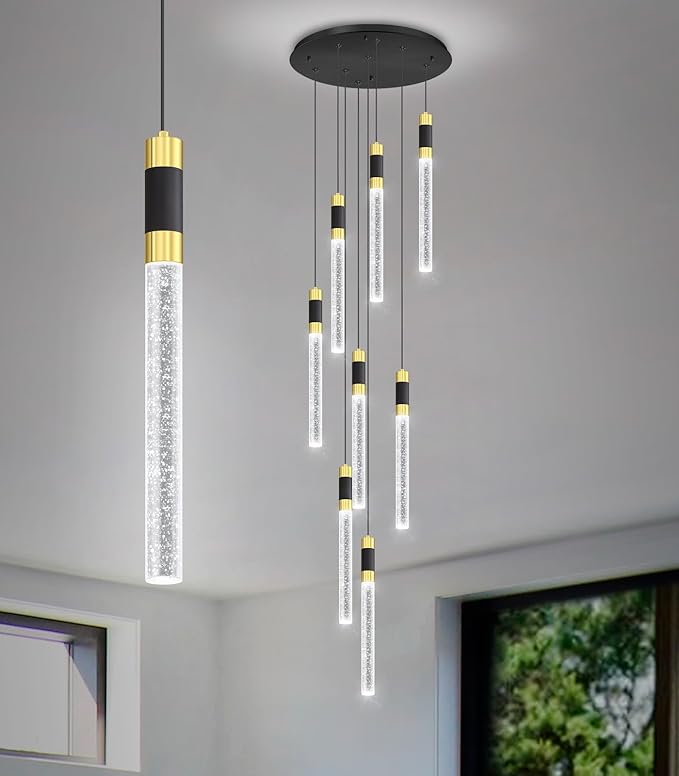 8-Lights 98 Inches Modern Chandelier LED Light Fixtures Adjustable Long Light Chandelier for Hallway Foyer Dimmable Lights with Remote Dining Kitchen Ceiling Pendant Lighting
