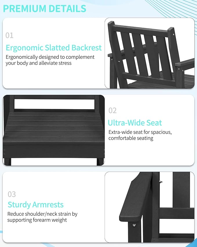 QUASCO 5-Piece Patio Dining Table Sets, All Weather Outdoor HDPE Dining Furniture Set with Umbrella Hole Table and 4 Chairs for Lawn, Garden, Poolside, Backyard, Black