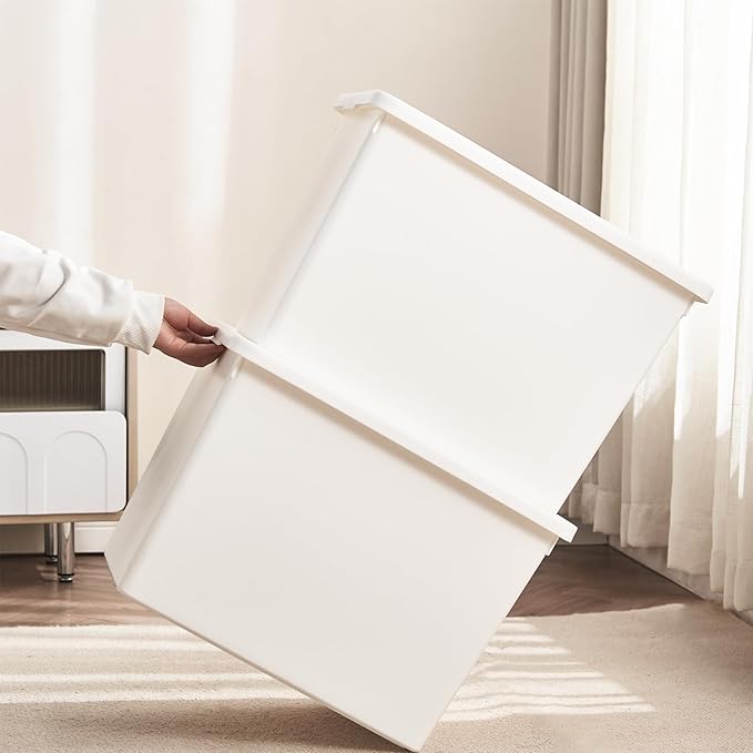 White Storage Bins with lids,Office stackable Plastic Boxes Set of 4,Garage organization Storage Box with handle for Organizing Snacks, Crafts, Legos, Tools,books (white, 4XXXL)