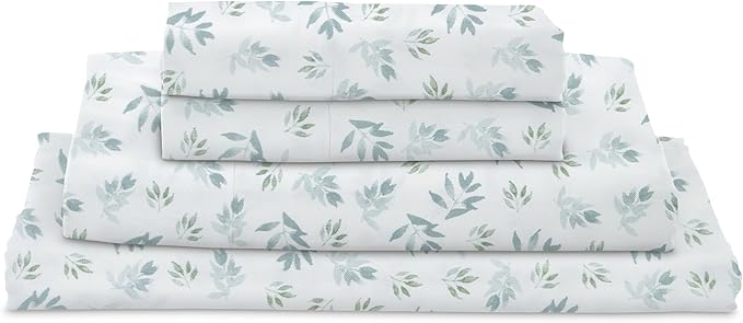 MyPillow Giza Dreams Bed Sheets, 100% Certified Giza Egyptian Cotton, Deep Pocket, Sateen Weave [Queen, Blue Green Floral]