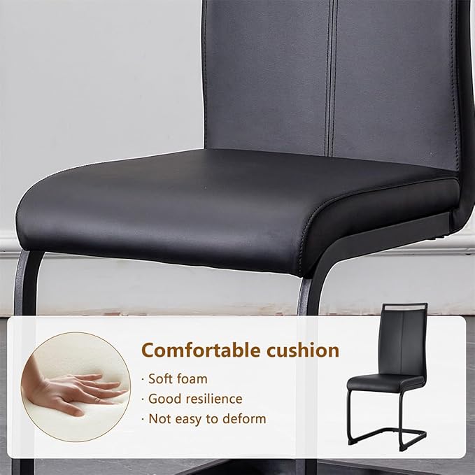 Faux Marble Dining Table Set for 6 (79 Inches Oversized Dining Room Table Set) (3.5'' Thick TOP)('H' Sturdy Base) Kitchen Table and PU Ergonomic Dining Chair 6 for Dining Room Living Room,Black