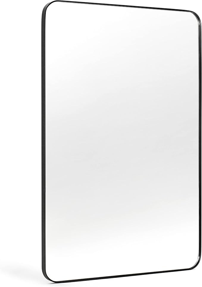 Black Bathroom Mirrors for Over Sink, 24 x 36 Inch Rounded Corner Rectangle Bathroom Vanity Mirror for Wall, Hangs Horizontally or Vertically