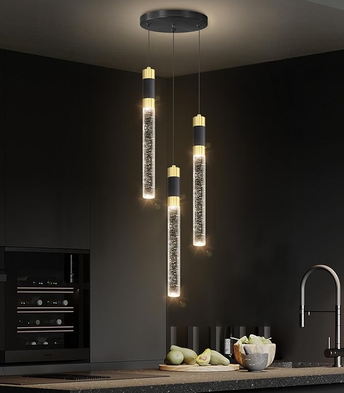 Modern Pendant Lighting 3-Lights LED Crystal Kitchen Island Pendant Light Dimmable with Remote Control 3000K-6000K for Dining Room Over Table Pendant Lights Fixtures
