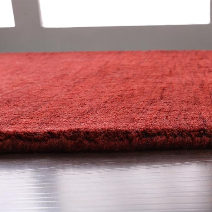 Hand Knotted Loom Wool ECO-Friendly Area Rugs - 2'8''x12', Runner, Red Color, Solid Plain Design, High Pile Thick Handmade Anti Skid Area Rugs for Living Room, Bed Room (L00111)