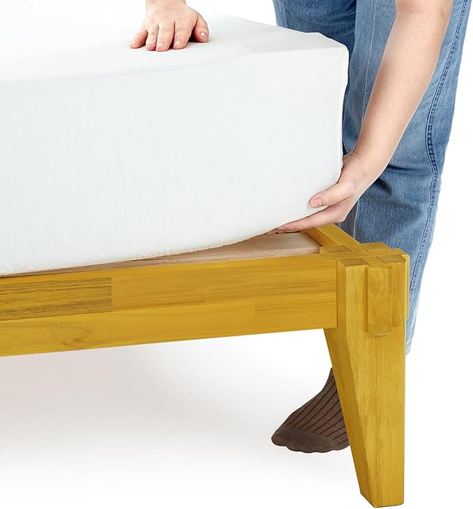 Bme Chalipa 14” Queen Bed Frame - Solid Wood Platform Bed - Japanese Joinery Bed Frame - Wood Slat Support - No Box Spring Needed - Easy Assembly - Minimalist & Modern Style, Golden Natural