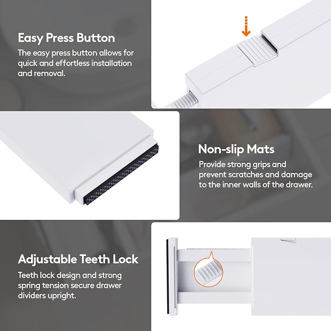 Lifewit 8 Pack Drawer Dividers 4" High,11-17" Adjustable Dresser Drawer Organizers for Clothes, Expandable Dresser Separators in Bedroom/Bathroom/Kitchen/Vanity/Office Organization and Storage, White