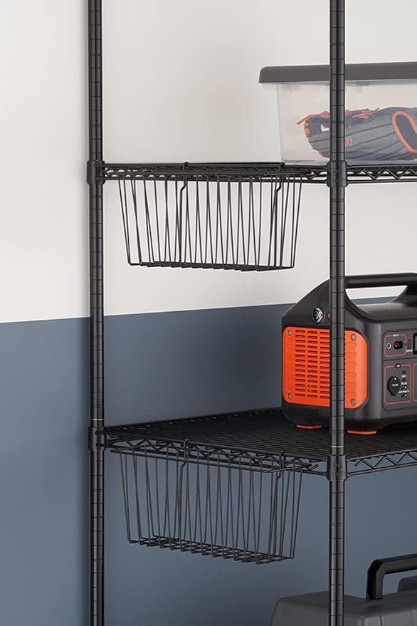 TRINITY 15-Inch Metal Hanging Basket to Use With Shelf Units and Storage Racks for Garage, Kitchen, and Closet Organization, NSF Certified, 10 Pound Capacity, Black, 2-Pack