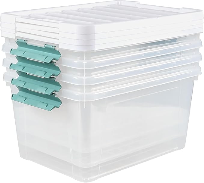4 Packs 35 Quart Storage Bins with Lids, Stackable Storage Containers for Organizing, Clear
