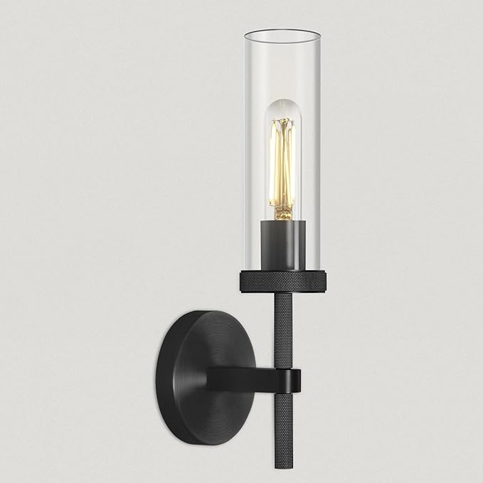 Black Wall Sconces Bathroom Vanity Wall Sconce, Glass Tube Wall Sconces 14", Sconces Wall Lighting Indoor, Wall Lights for Mirror, Living Room, Bedroom, Hallway (Including Bulb)