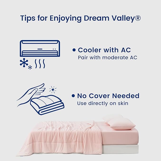 Dream Valley®Outlast®Cooling Comforter, Full/Queen, Blanket for Hot Sleepers, All Season Bedding to Keep Cool for Night Sweats, Breathable Lightweight Blanket, 90"x90" Inches,Pink Blush