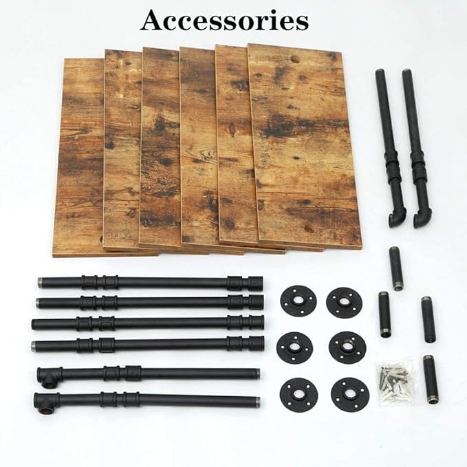 ZIOTHUM 6-Tier Industrial Pipe Shelves Shelf Shelving Rustic Wood Metal Wrought Iron Ladder Bookcase Bookshelf Wall Mounted Mount DIY Loft Vintage Floating Hanging Storage Display (23.6x9.8x78.7”)