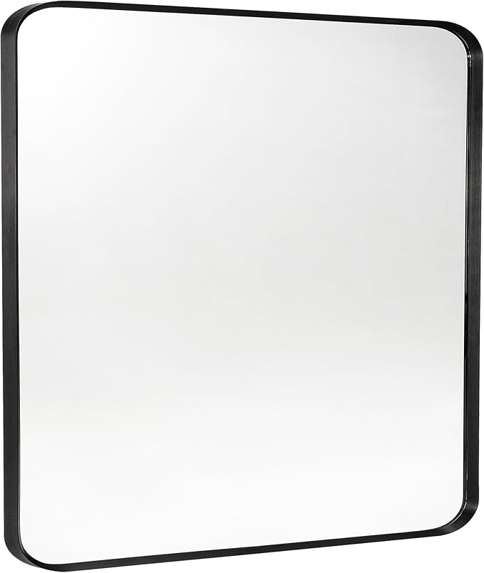 Black Metal Framed Bathroom Mirror for Wall, Brushed Matte Black Rounded Corner Rectangular Bathroom Vanity Mirror, Anti-Rust, Tempered Glass (30" x 36", Black)
